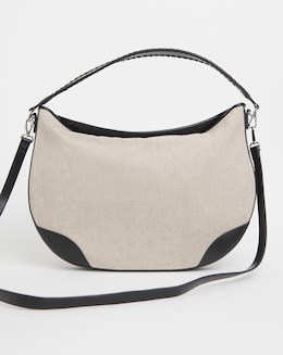 Canvas &amp; PU Mix Shoulder Bag