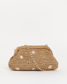 Raffia Star Studded Clutch Bag