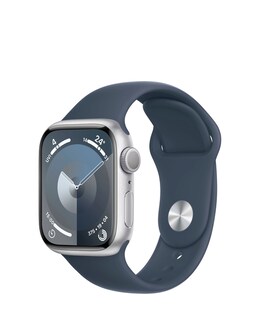 Apple Watch Series 9 GPS 41mm Silver Aluminium Case, Storm Blue Sport Band - M/L
