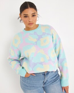 Pastel Leopard Crew Neck Jumper