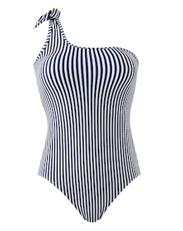 One Shoulder Textured Stripe Swimsuit
