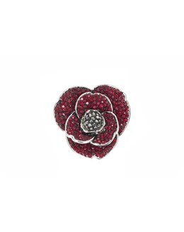 Rhodium plated crystal Poppy brooch