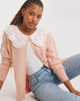 Broderie Collar Detail Cardigan