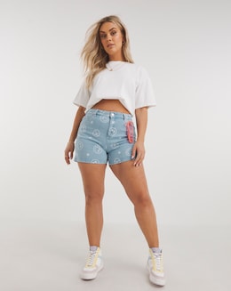 Smiley Peace Sign Denim Shorts