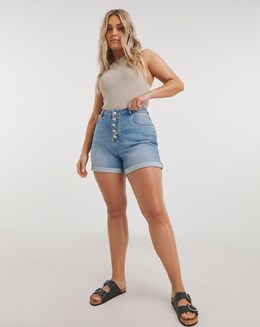 Exposed Button Fly Turn Up Hem Shorts