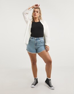 Light Blue Fray Hem Shorts
