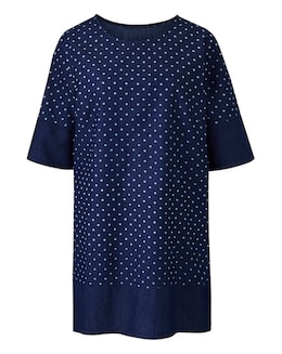 Indigo Lightweight Denim Polka Dot Smock Tunic