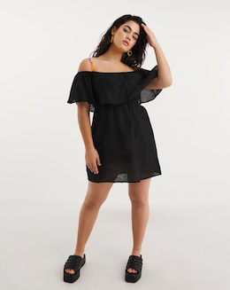 Value Black Cotton Bardot Beach Dress