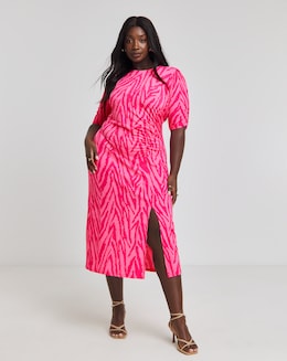 Pink Zebra Print Slinky Midi Dress - Image