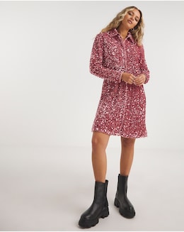 Pink Sequin Shirt Dress