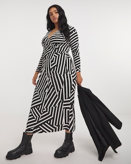 Mono Print Supersoft Wrap Midi Dress