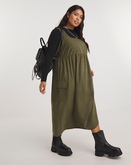 Khaki Cargo Utility Midi Dress