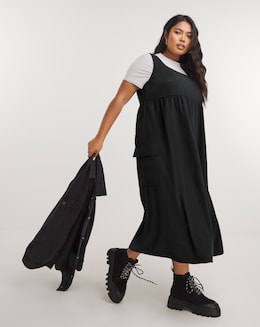 Black Cargo Utility Midi Dress