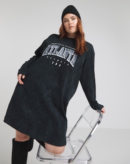 Acid Wash Long Sleeve Graphic T-Shirt Dress