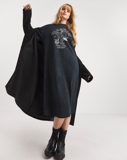 Acid Wash Rock Eagle Graphic Short Sleeve Midi T-Shirt Dress