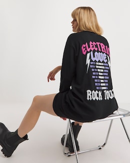 Black Back Print Rock T-Shirt Dress
