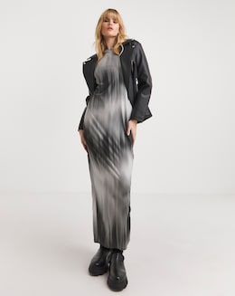 Mono Tie Dye Printed Long Sleeve Jersey Maxi Column Dress