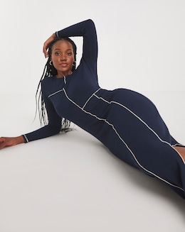 Navy Exposed Seam Maxi Dress