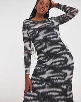 Mono Printed Mesh Maxi Dress