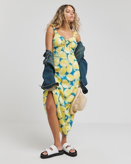 Ruched Front Lemon Midaxi Slip Dress