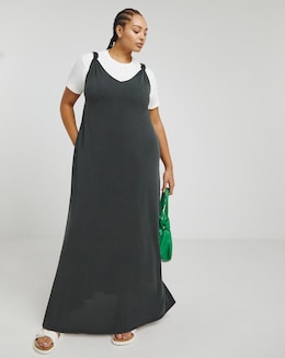 Charcoal Grey Premium Jersey Knot Detail Maxi Dress