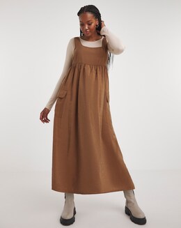Brown Cargo Utility Midi Dress