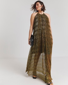 Bronze Foil Trapeze Maxi Dress