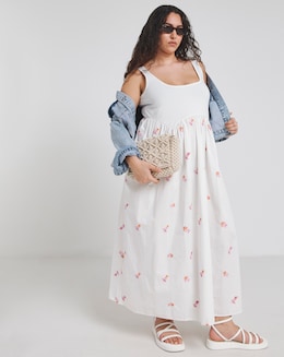 White Embroidered Floral Midi Dress