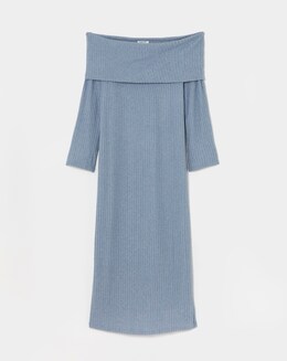 Blue Cosy Rib Bardot Maxi Dress - Image