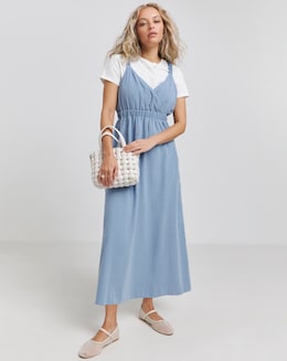 Blue Wrap Front Midi Dress