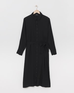 Black Tie Waist Midi Shirt Dress - Image 1