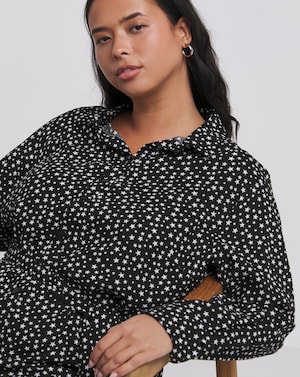 Star Print Long Sleeve Shirt Dress - Image 4