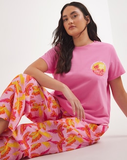 Graphic Tee and Printed Bottoms Pyjama Set