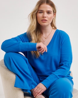 V Neck Top And Kick Flare Lounge Set