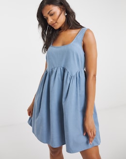 Blue Apron Smock Dress With Pockets