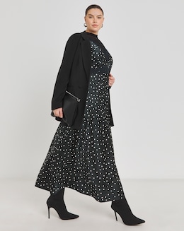 Spot Print Lace Trim Midaxi Satin Slip Dress
