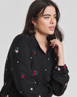 Black Embroidered Shirt Dress - Image 2
