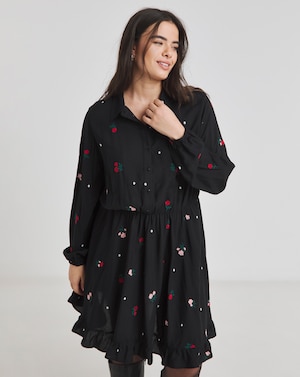 Black Embroidered Shirt Dress - Image 4
