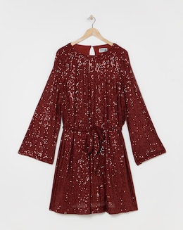 Wine Sequin Skater Dress - Image
