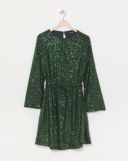 Green Sequin Skater Dress - Image