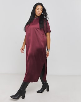 Berry Satin Midi T-Shirt Dress