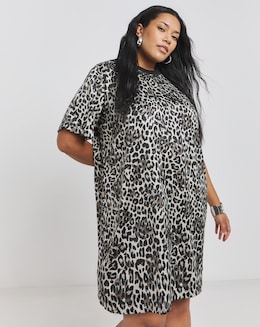Leopard Print Satin T-Shirt Dress