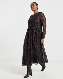Long Sleeve Mesh Midi Dress - Image