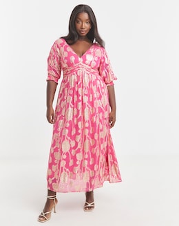 Pink and Gold Jacquard Detail Maxi Dress