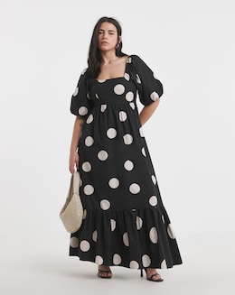 Mono Spot Print Printed Cotton Maxi Dress