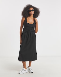 Black Cargo Apron Midi Dress