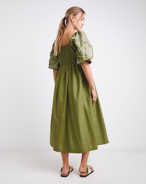 Khaki Embroidered Midi Dress - Image 2
