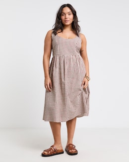 Chocolate/Ecru Gingham Apron Dress