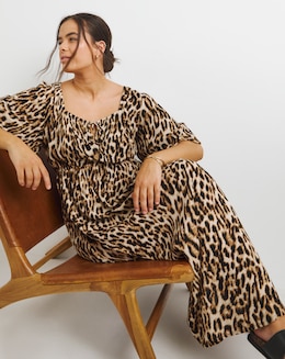 Leopard Crinkle Goddess Midi Dress