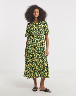 Lemon Print Spun Viscose Midi Dress